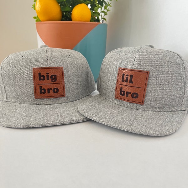 Lil bro, big bro, baby bro matching snapbacks, leather engraved patch, pregnancy announcement