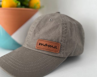 Mama baseball hat, leather patch, black, gray, women's baseball hat