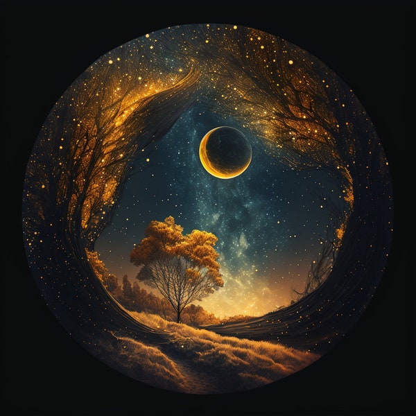 Fantasy wall Art/Decor of the moon and starry night sky