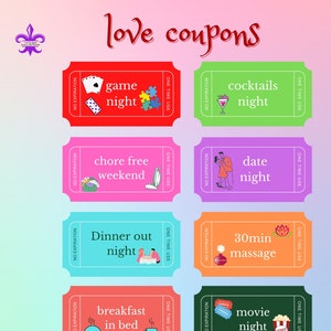 Buoni d&#39;amore / Buoni d&#39;amore per lei / Buoni di San Valentino / Buoni stampabili / Buoni per appuntamenti serali
