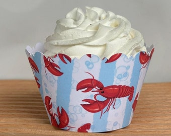 Lobster Cupcake Wrappers - Get Cray Before the Big Day, Coastal Bash, Crawfish Bachelorette, Ocean Theme, Scalloped Finish