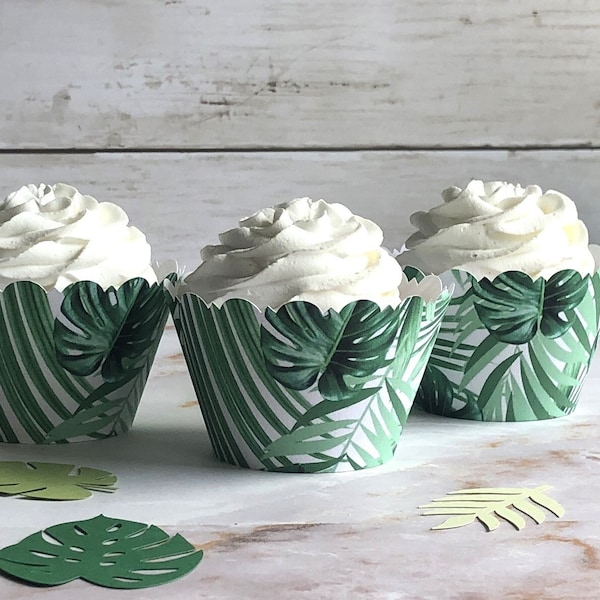 JUNGLE LEAVES SAFARI Cupcake Wrappers Scalloped Edge Smooth Finish Wild Animal Monstera Tropical Shower Wild One