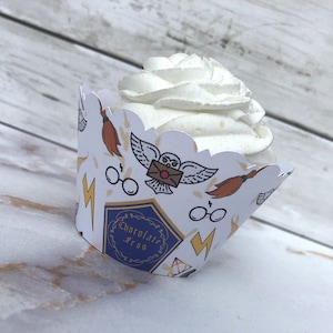 Wizard Cupcake Wrappers - Scalloped Edge, Smooth Finish, HP Inspired - Perfect for Parties & Magical Celebrations