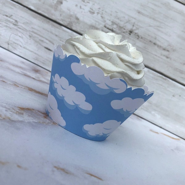 CUTE CLOUDS SKY Cupcake Wrappers Scalloped Edge / On Cloud Wine / Oh Baby / On Cloud 9 / Travel Party