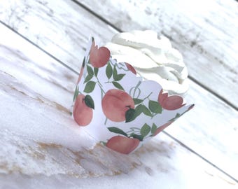 Peach Watercolor Cupcake Wrappers Sweet as a Peach What a Peach Scalloped Edge, 1st Birthday Just Peachy Shower Wedding