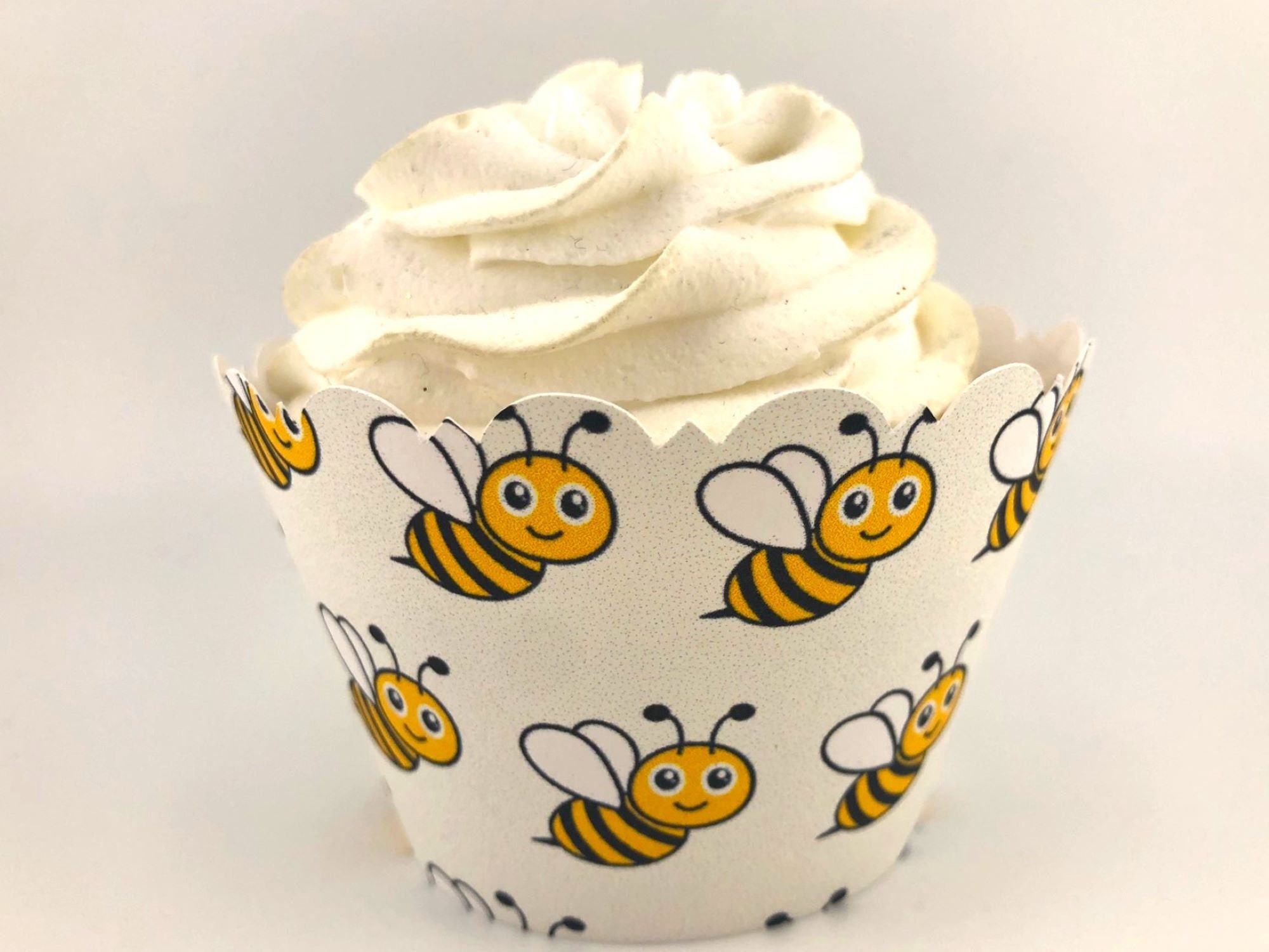 BUMBLE BEE Baby Shower What Will It Be QUEEN Bee Cupcake Wrappers Scalloped Edge Smooth Finish Shower Party Theme
