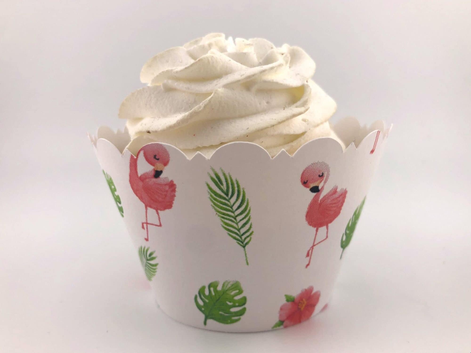 Cute FLAMINGO TROPICAL Cupcake Wrappers Scalloped Edge Smooth Finish Baby Shower Baby Pink Flamingo Monstera Party Theme