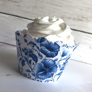 CHINOISERIE Blue White Floral China Blue Willow Wrappers, Bridal shower, Positano Amalfi Coast Cupcake Wrappers, Vintage Blue, Porcelain