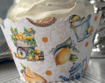 She Found Her MAIN SQUEEZE Lemon Citrus Cupcake Wrappers Scalloped Edge Smooth Finish Bridal Shower Mediterranean Amalfi Coast Party A101