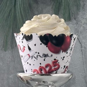 Graduation Cupcake Wrappers Class of 2025 | Red & Black Theme for Celebrations, Party Supplies, Bakery Decor