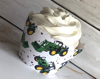 Oh Deere! Cupcake Wrappers - Scalloped Edge, Smooth Finish for Birthday Party, Cute Farmer Theme Decor