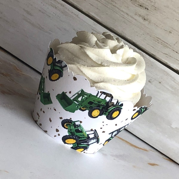 TRACTOR FARM / Oh Deere!  Cupcake Wrappers Scalloped Edge Smooth Finish Birthday Dirt Oh Deer!  Farmer