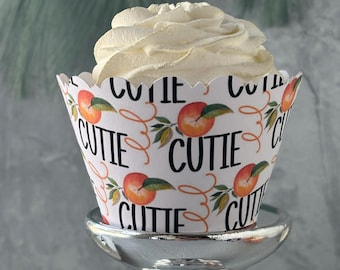 Lil CUTIE Baby Shower Cupcake Wrappers – Orange Citrus Scalloped Edge Party Supplies for A Little Cutie is on the Way