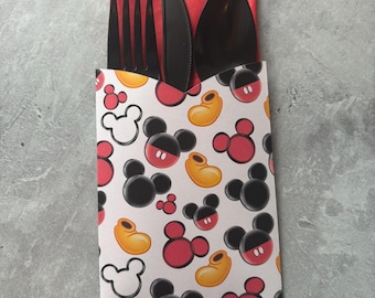 Mouse Theme Napkins Cutlery Holder Set of 10 - Inspired Events Napkin, Sleeve, Fork, Knife, Spoon