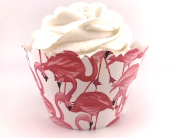 FLAMINGO TROPICAL Cupcake Wrappers Scalloped Edge Smooth Finish Baby Shower Pink Flamingo Party Theme