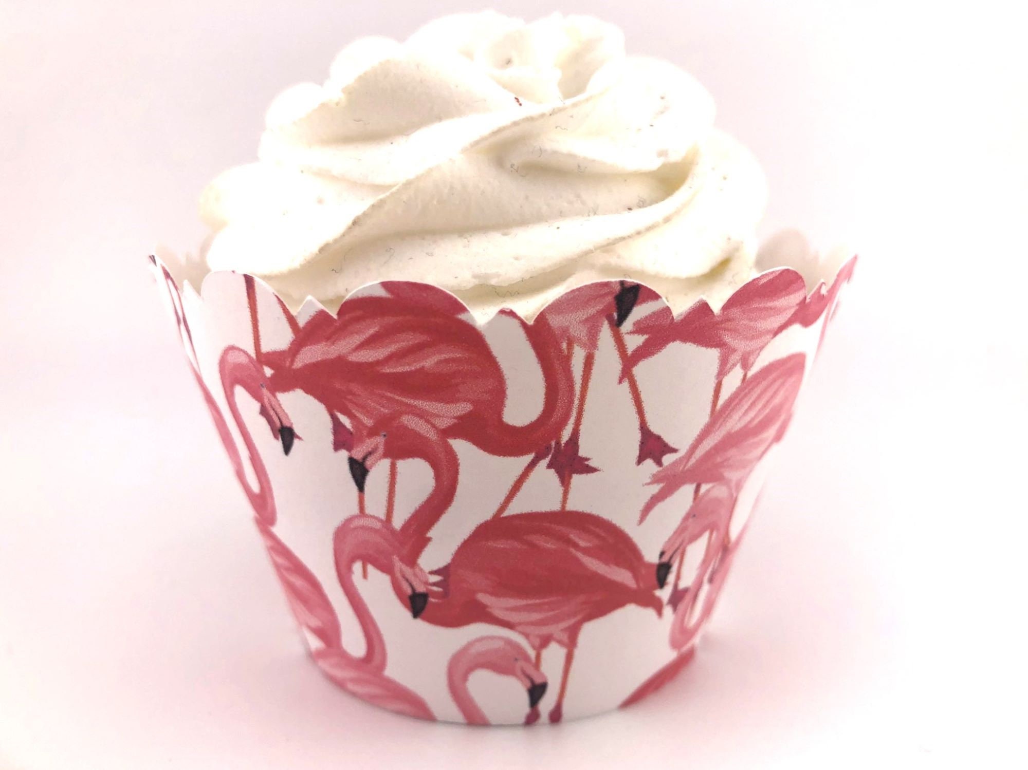 FLAMINGO TROPICAL Cupcake Wrappers Scalloped Edge Smooth Finish Baby Shower Pink Flamingo Party Theme