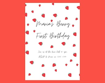 A5 Berry First Birthday Strawberry First Birthday Invite