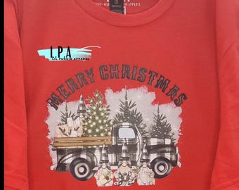 Christmas Tree Truck Shirt, Christmas Gnomes, Merry Christmas, Black And White Plaid, Holiday Apparel, Old Truck Tee, Traditional Christmas