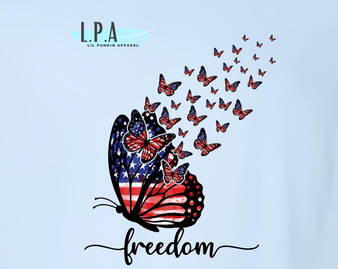 Women's Patriotic Tee -4th Of July - Freedom Butterfly- Butterfly Patriotic- Independence Day Graphic Tee - Freedom Butterfly - Memorial Day