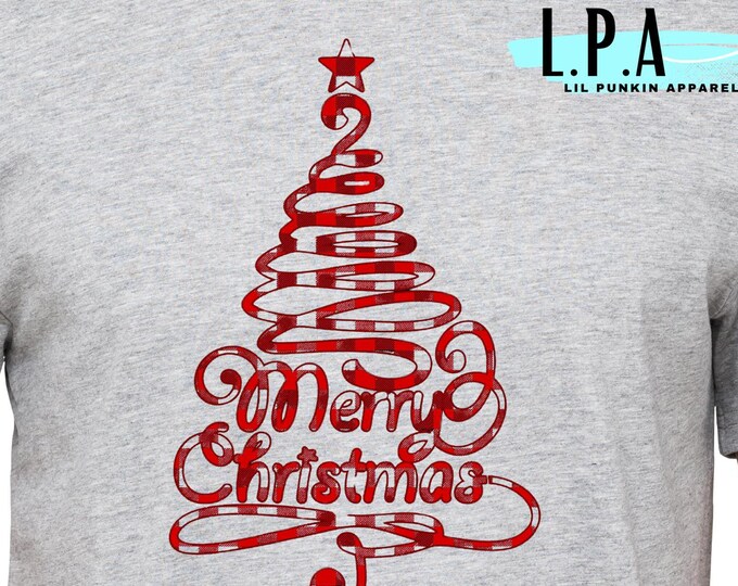 Christmas Tree Spiral Shirt, Merry Christmas, Women Graphic Shirt, Buffalo Check Print, Gifts for mom, Gifts for All, Traditional Christmas