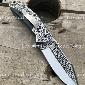 Viking Celtic Engraved Handmade Folding Knife, Easy Lock Knife, Folding Knife, Groomsmen Gift, Gift for Him, Gift For Men, Anniversary Gift