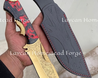 Handgjord kniv i D2-stål: Anodiserat blad, italienskt läderslida