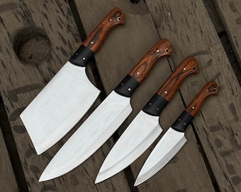 Handgjorda specialanpassade J2-stålkockknivsset, orange trähandtag, matlagningsredskap