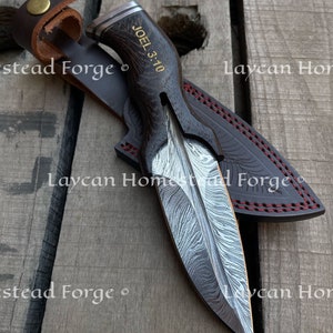 Damascus Steel  Handmade Feather Knife, Hunting Knife, Durable Hunting Knife, Gift for Men, Gift for Women, Hand Forged Knife, Sharp Knife