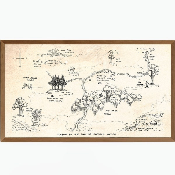 Samsung Frame TV Art | Winnie The Pooh | 100 Acre Wood Map | FARMHOUSE DECOR | Digital Country Art | Vintage Children's Book Art
