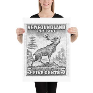 Francobollo d'epoca di Terranova - Caribou Monarch of the Wilds - Poster di carta fotografica