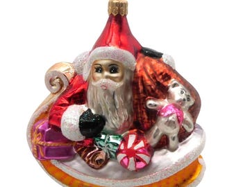 Christopher Radko Blown Glass Christmas Ornament Sleigh Full of Toys Sleighful