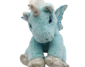 The Bear Factory Blue Unicorn Pegasus Plush 2001 11" Stuffed Animal