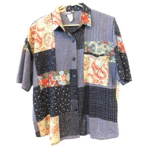 Vintage Patchwork Button Up Shirt Womens Sz 20 Boho Artsy Cottagecore USA Made