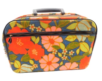 Vintage Flower Power Suitcase Flowal Pattern Small Child Size Japan Key 12" 10"