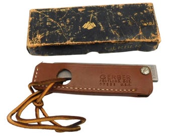 Vintage Gerber Folding Hone Knife Sharpener With Leather Sheath & Box 5" 97223