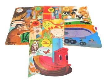9 Golden Shape Books Vintage Lot Hats Horses Airplane Bus Truck Three Bears