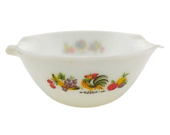 Anchor Hocking Fire King Chanticleer Mixing Bowl Rooster White Milk Glass 10"