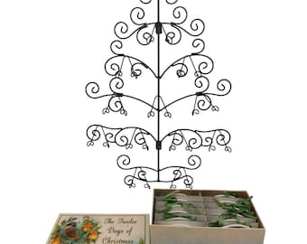 Susan Winget 12 Days of Christmas Plate Ornaments & Metal Tree Display READ