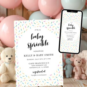 Editable Baby Sprinkle Shower Invitation Baby Shower Coed Shower Gender Neutral Confetti Sprinkles Digital Template download Printable Evite