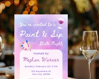 Paint and Sip Girls Night Invitation, Editable Paint & Sip Invite, Printable Wine Paint Invites, Valentine's Day Party Idea, Winter Activity