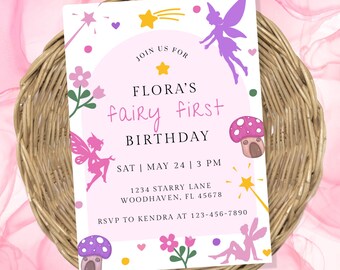Fairy First Birthday Invitation Girl, Boho Arch Fairy 1st Birthday Invite, Garden, Enchanted Garden Fairy Invitation, Birthday Girl, Instant