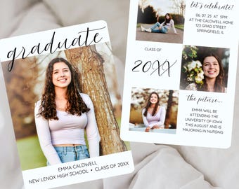 Modern Graduation Announcement Card Template, Minimalist Party Invite (Digital Download)