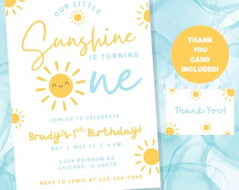 Sunshine Birthday Invitation, Boy 1st Birthday Invite, Sun Invitation, Sunshine 1st Birthday Invitation, Instant Digital Download, First Bda