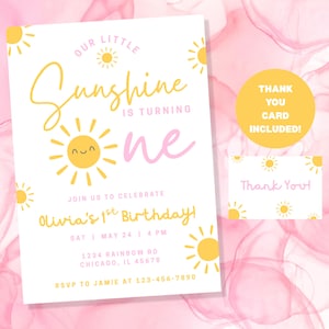 Convite de aniversário Sunshine, convite para 1º aniversário de menina, convite Sunshine, convite para 1º aniversário Sunshine, download digital instantâneo, primeiro álbum