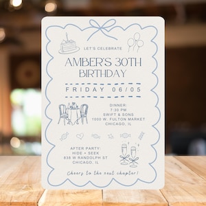 Digital 30th Birthday Invitation, 30th Invite, 30th Birthday Evite, 30th Party Invitation, Digital 30th Invitation, Coquette Bow Invitation