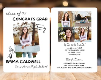 Hand Drawn Style Graduation Invitation Template, Whimsical Senior Graduation Announcement, Graduation Party Template Doodle Graduation Canva