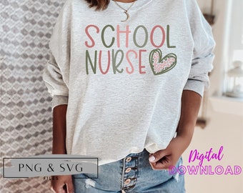 School Nurse PNG,  School Nurse SVG, Boho Nurse PNG, Boho, Boho Sublimation, Boho Nurse T-shirt, Files for Silhouette and Cruict