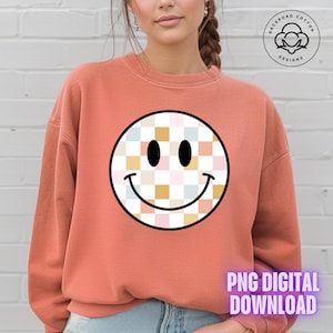 Kariertes Lächeln Gesicht PNG | Pastell Lächeln Gesicht PNG | Retro Lächeln Gesicht PNG | Boho Lächeln Gesicht | Schachbrett Lächeln Gesicht