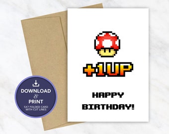 Gamer Birthday Card, Digital Printable Birthday Card, Nerd Birthday Card, Instant Download JPG PDF 5x7