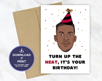 Carte d'anniversaire Jimmy Butler | Carte d’anniversaire imprimable | Carte d'anniversaire NBA Miami Heat | Téléchargement numérique instantané 5x7